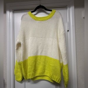 Elodie Chunky Colorblock Knit Sweater Cream Neon Yellow Size XL
